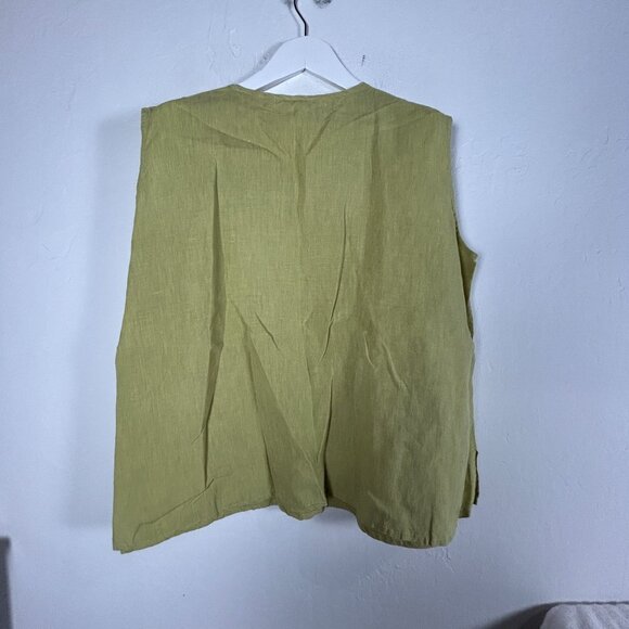 Harper Greer Womens Sleeveless V-Neck Lime Green Linen Top Blouse Size XL Casual - Picture 2 of 7